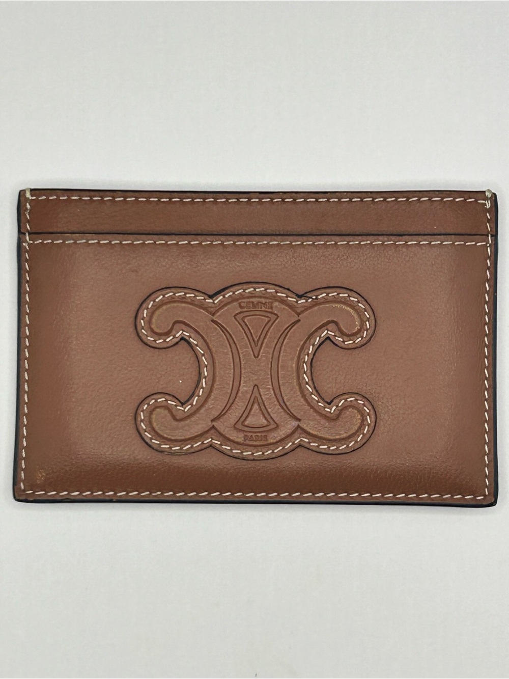 Celine Brown Leather Card with Embossed Triomphe